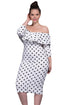 Sexy White Polka Dot Ruffle Off-shoulder Neckline Long Sleeves Dress